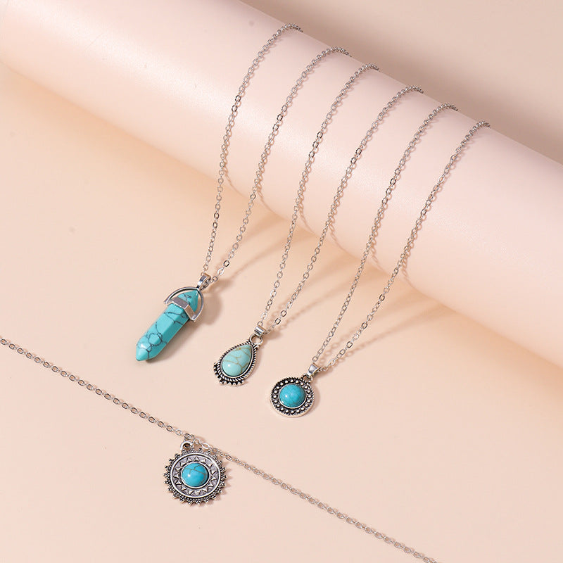 Wholesale Vintage Ethnic Style Water Drop Turquoise Necklace Set